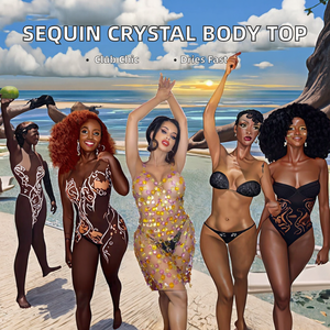 <b>Sequin</b> Crystal Short Body Chain Summer Adjustable Tassel Top Vest Bikini <b>Skirt</b> Sexy Club Body Jewelry for Women - Product Image 2