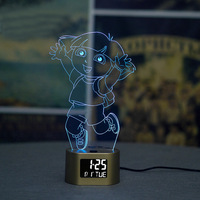 Base d'horloge dessin animé Base de lampe à LED 3D Illusion acrylique automatique Dimmable Touch Base de veilleuse noire