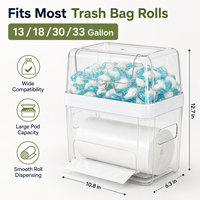 Distributeur de sacs poubelles 3-en-1 en plastique avec couvercle, organisateur sous évier et support pour dosettes de lave-vaisselle pour cuisine et buanderie