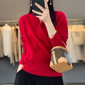 Pull en <span class=keywords><strong>laine</strong></span> tricoté à col croisé amincissant en fibre de cellulose régénérée pour femme – Nouveau style automne-hiver, ample, élégant et polyvalent - Product Image 1