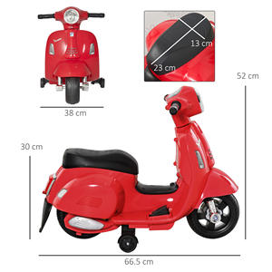 Motocicleta Eléctrica para Niños con Licencia Oficial HOMCOM, Vespa con Batería de 6V, Faros y Bocina, para Niños de 18 a 36 Meses, Rojo, 66.5x - Product Image 3