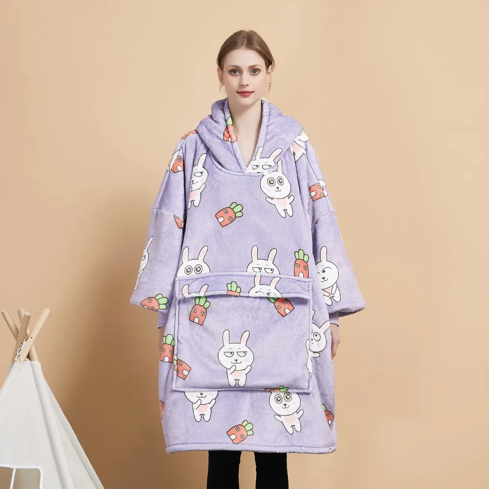 Hot Selling Oversize Warm Luxury Sweatshirt Hooded Blanket hoodie Sherpa Flower Printed Unisex Pullover Sublimation Hoodie