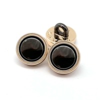 Kancing Logam Berbingkai Emas dengan Bagian Tengah Hitam, Kancing Tangkai Tinggi untuk Dijahit pada Blus, Mantel, Kancing Dekoratif Elegan untuk Fashion