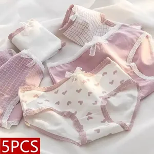 Bragas de algodón con estampado de amor bonitas para mujer, 5 uds., lote de calzoncillos suaves transpirables, lencería femenina Sexy con logotipo en la cintura - Product Image 1