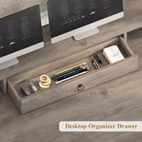 Bureau de direction, bureau à domicile avec tiroir à dossiers et support de moniteur, bureau en bois pour travail étude écriture, gris