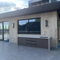 Meuble de lavage extérieur multifonctionnel avec évier, comptoir et armoire intégrée en alliage d'aluminium et plan de travail en pierre, pour terrasse, villa, cour et jardin