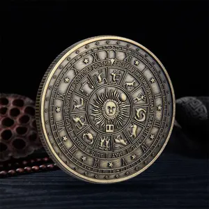 중국 도매 태양 달 점 타로 동전 럭키 별자리 아트 컬렉션 서양 점성술 양각 기념 동전