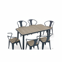 Ensemble de table et chaises en plastique et bois pour 6 personnes, moderne et durable, idéal pour jardin, parc, patio, hôtel - Vente en gros