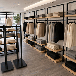 Kainice Customized Freestanding Industrial Pipe Metal <strong>Wood</strong> Garment Display Stand Wall Mounted Clothes <strong>Rack</strong> for <strong>Clothing</strong> Store - Product Image 1