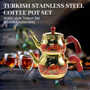 Set di Teiere di Lusso Impilabili per Tè <span class=keywords><strong>Turco</strong></span>, Teiera in Acciaio Inox da 1L e 1,5L per Induzione - Product Image 6