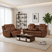 Ensemble de canapés inclinables manuels modernes 3+2+1 en cuir synthétique avec sièges réglables et table rabattable pour salon