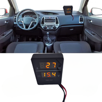 Voltmeter pengukur suhu air Digital mobil, dengan adaptor biru 34mm Sensor 10mm 2 in 1 Universal 12V 24V LCD untuk mobil truk