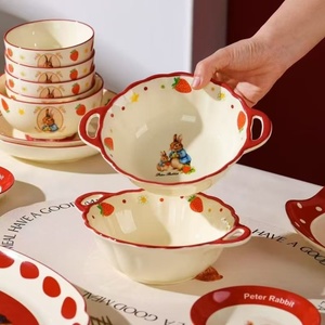 Ensemble de bol en céramique mignon fraise lapin grande assiette de poisson Double oreille bol de nouilles instantanées Internet célébrité vaisselle domestique - Product Image 5
