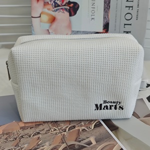 Pure Cotton Waffle Pattern Makeup <b>Bag</b> Beauty <b>Toiletry</b> <b>bag</b> Embroidered logo 7 Inches <b>For</b> <b>Women</b> - Product Image 1