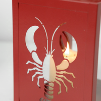 Bougeoir en métal à ancre rustique, scène de plage, vue sur l'océan, coquillages en verre, homard, lanterne de décoration côtière
