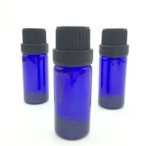 Glass Bottle Supplier Blue Custom Logo Stocking Euro Dropper And Child Proof Cap Thick 10ml Blue Essential Oil Bottle