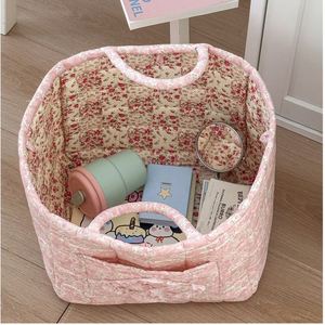 Cesta de lavandería de algodón con estampado floral al por mayor, bolsa de compras ligera, cesta de almacenamiento plegable con asa, bolsa para el hogar - Product Image 2