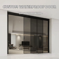 Système de porte coulissante en verre à 3 panneaux en aluminium moderne, à rupture de pont thermique, double vitrage, minimaliste, pour patio, balcon, extérieur, salon