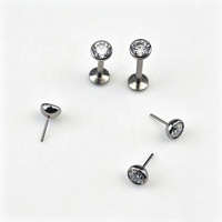 Pendientes de Titanio G23 sin Rosca con Parte Trasera Plana, Zirconia Redonda Superior, para Cartílago, Joyería Corporal Perforada