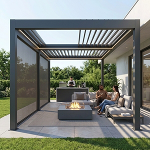 Pergola en aluminium avec rideaux d'intimité intégrés, <span class=keywords><strong>aménagement</strong></span> peu encombrant pour balcon d'appartement et <span class=keywords><strong>petite</strong></span> <span class=keywords><strong>terrasse</strong></span> extérieure - Product Image 1