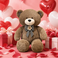 Boneka Beruang Teddy Houndstooth Lucu 120cm dengan Bunga Kain untuk Hadiah Bergaya Vintage