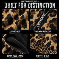 Sweat-shirt à capuche entièrement zippé Custom Atelier Marron 400 g/m² avec motif léopard, fermeture éclair métallique bidirectionnelle, doublure de capuche noire, style streetwear, OEM ODM