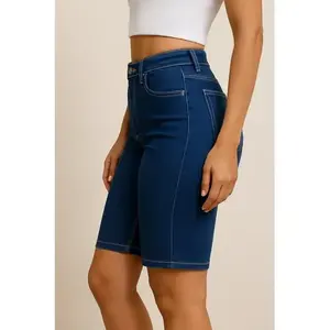 Shorts in denim elasticizzato a vita alta da donna Adrenaline, vestibilità slim, gamba dritta, casual, traspiranti, blu - Product Image 3