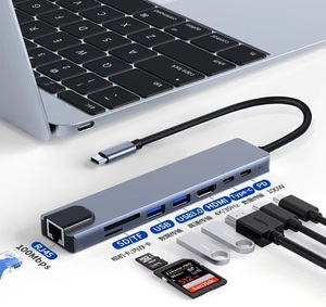 <span class=keywords><strong>Adaptateur</strong></span> Ethernet Gigabit Type-C 8-en-1 vers convertisseur 4K, extenseur multi-ports <span class=keywords><strong>USB</strong></span> 3.0, station d'accueil HD - Product Image 1