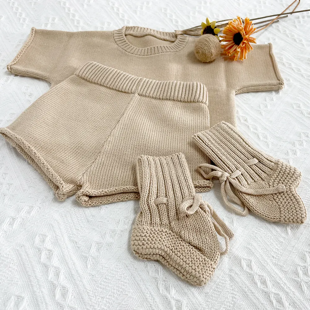 Cheercustom nouveau-né 100% coton biologique vêtements d'hiver bébé uni manches longues tricot bébé barboteuse nouveau-né barboteuse pull