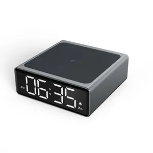 New Digital LED Clock Qi Alarm Clock Wireless Charger for Bedroom Office Travel Compatible with All Brands of Smartphones