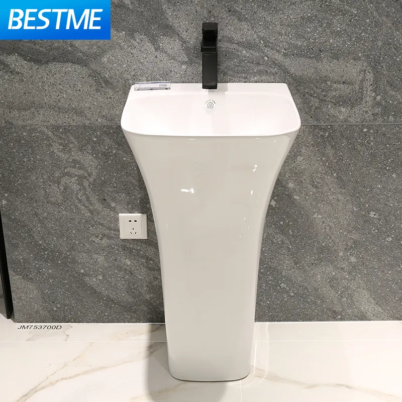 Lavabo al por mayor con Pedestal Lavabo de baño de pedestal clásico Lavabo de mano de cerámica Montado en la pared