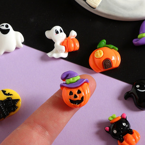 Nouveaux charms en résine sur le thème d'Halloween : Citrouille, Fantôme, Chapeau <span class=keywords><strong>de</strong></span> sorcière, Château, Chat noir, pour chaussures, boîtes à chapeaux, sacs, épingles à cheveux, élastiques à cheveux, stylos - Product Image 2