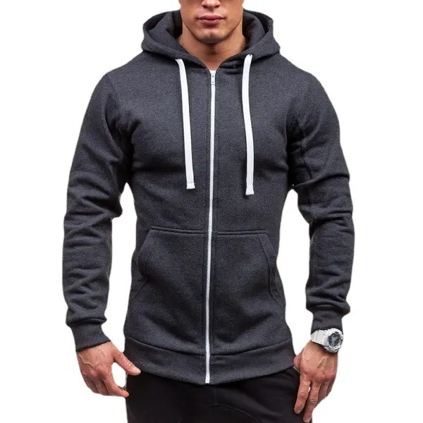 Men's Full-Zip Hooded Sweatshirt wholesale polyester slim fit hoodie jacket with zipper for men