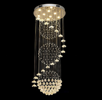 Lustre en cristal LED tendance moderne pour escaliers, luminaire de plafond avec trois boules en spirale en acier inoxydable