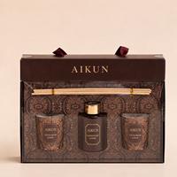 Aikun – Ensemble diffuseur de parfum et bougie en verre rond de 100 ml avec logo, boîte fenêtrée, parfum personnalisé longue durée, faible MOQ, réponse rapide pour les marques
