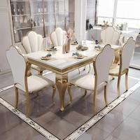 Ensemble table et chaises de salle à manger en acier inoxydable et marbre, style moderne et luxueux, style européen, rectangulaire, meubles de salle à manger pour le salon