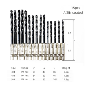 15pcs Black Coated HSS 3mm 4mm 5mm Twist <strong>Drill</strong> <strong>Bit</strong> with 1/4 Hex Shank for Drilling Wood Aluminum Plastic Sheet - Product Image 3