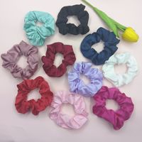 Grand chouchou très élastique fait main, couleur unie, en satin imitation cuir, très populaire, pour chignon féerique