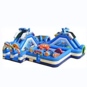 Infla tables Ocean World Kids Aufblasbarer Hindernis parcours aufblasbarer Kleinkind-Türsteher und Rutsch spielplatz