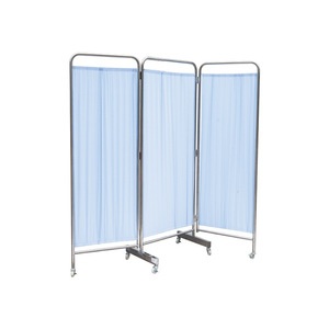 Biombo plegable móvil de acero inoxidable grueso, con tres pliegues, para privacidad en hospitales, clínicas y salas de fisioterapia. - Product Image 2