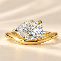 Bague en moissanite couleur 2 carats, forme goutte d'eau, bijoux pour femmes, plaqué argent 925, style européen et américain