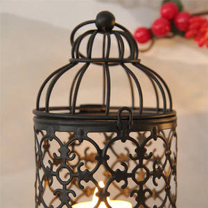 Avrupa tarzı lüks altın Hollow Metal kuş kafesi fener ev düğün Centerpiece dekor için şamdan mumluk - Product Image 3