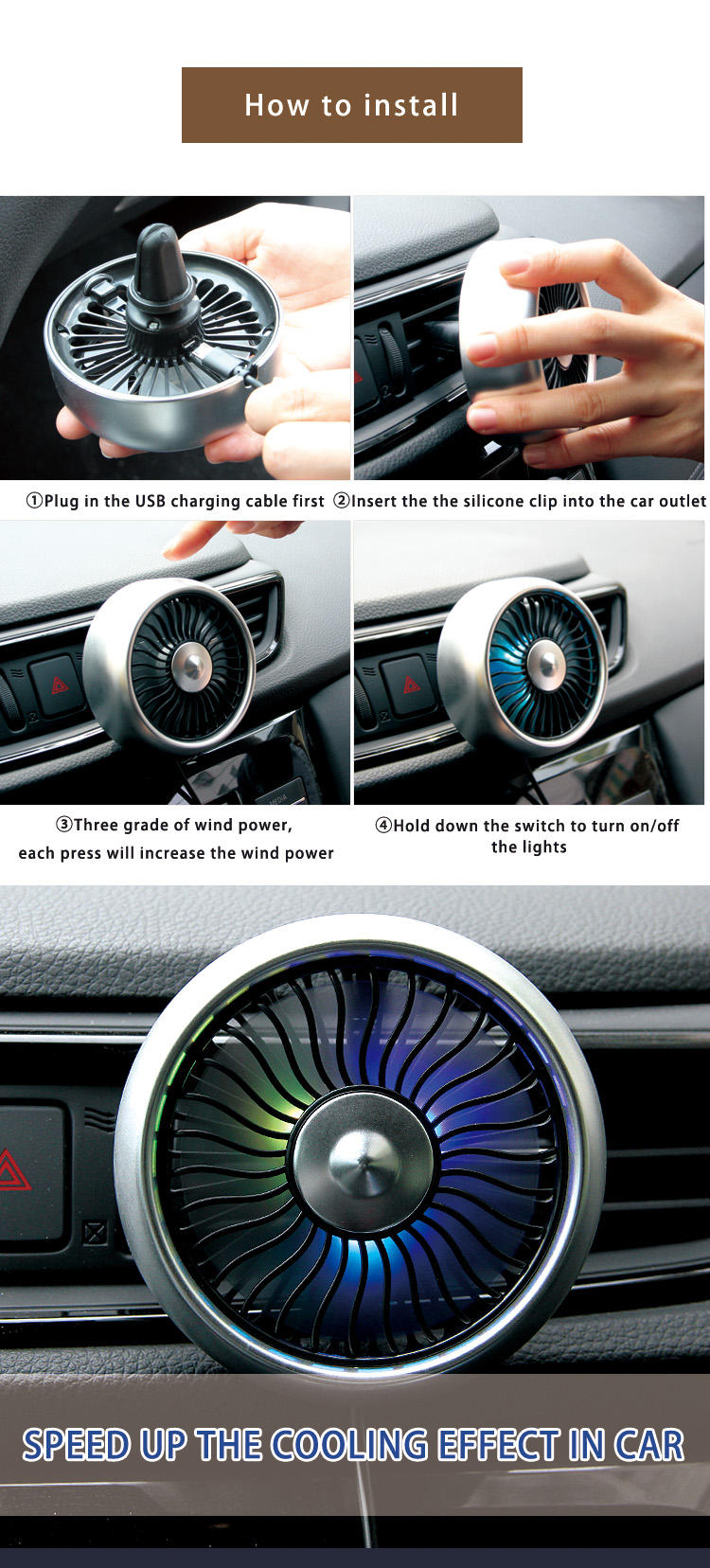 F101 Mini Auto Parts Car Air Vent Car Fan Air Cooled Car Portable Car