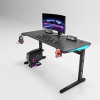 Bureau de jeu Offre Spéciale I en forme de table de jeu rouge noir grand bureau d'ordinateur frais de lumière rvb pour PC