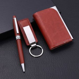 Coffret cadeau porte-clés business personnalisé avec porte-stylo et carte en métal marron LOGO personnalisé - Product Image 5