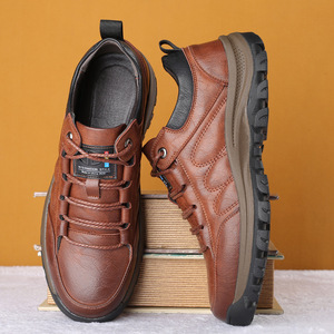 Chaussures en cuir à semelle épaisse pour hommes, noires et marron, à lacets, décontractées, pour le travail, à semelle robuste, pour l'extérieur - Product Image 2