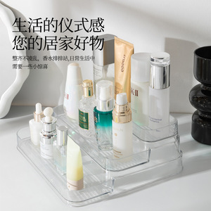 Transparent Acrylic Three Tier Cosmetic Organizer With <b>Drawers</b> For Desk Makeup <b>Storage</b> Modern Style <b>Plastic</b> Container - Product Image 2
