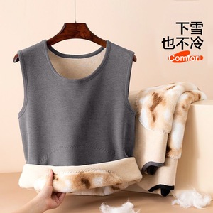Women's Fleece Lined Warm Vest Thickened Winter Autumn Stomach Protection Base Layer One Piece Velour Top Gray Black Wine Red - Product Image 3