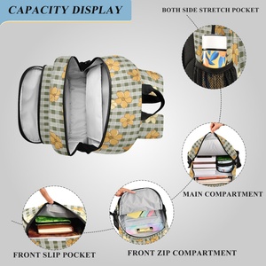 Hawaiian Checked Flowers Print Custom Waterproof Students <b>Large</b> <b>Capacity</b> <b>Backpack</b> Primary Secondary Student School <b>Backpack</b> - Product Image 4