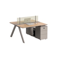 Poste de travail modulaire avec écran de confidentialité en verre, meuble de rangement et gestion des câbles – Table de bureau en cluster pour personnel
